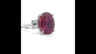 1102 Carat Rubellite Tourmaline amp Diamond Baguette Ring in Platinum [upl. by Drwde]