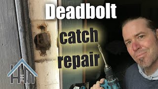 How to repair deadbolt catch replace wood behind plate Door jamb repair Easy [upl. by Cinimmod]