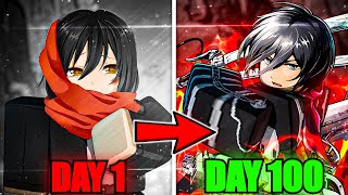 Spending 100 Days As Mikasa Ackerman In Attack on Titan RevolutionRoblox [upl. by Eusadnilem]