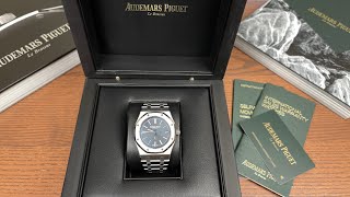 Audemars Piguet Royal Oak quotJUMBOquot EXTRATHIN Ref15202ST Unboxing and Date Set Up [upl. by Karel]