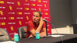 USC head coach Eric Musselman discusses Trojans’ 7166 loss to Cal [upl. by Aicirtak]