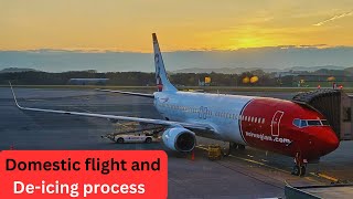 TRIP REPORT  NORWEGIAN AIR  DOMESTIC FLIGHT IN NORWAY AND DEICING PROCESS  STAVANGER TO OSLO [upl. by Olegna]