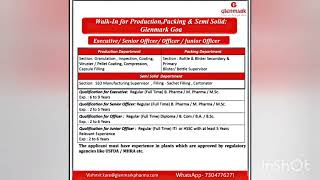 Glenmark Pharmaceuticals Walkin interviews Pharmajobalert [upl. by Leinto831]