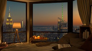 New York City Views Night in Cozy Apartment with Jazz Music for Relax and Study [upl. by Ymij]