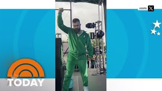 Jason Kelce shows off epic dance moves at EaglesFalcons game [upl. by Alehtse981]