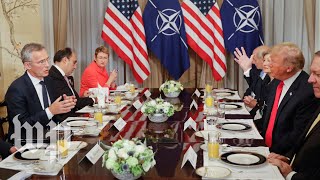 Trump and Stoltenberg get into tense exchange at NATO summit [upl. by Fonsie749]