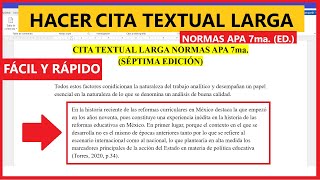 EJEMPLO de Cómo HACER una CITA TEXTUAL LARGA según NORMAS APA 7ma SÉPTIMA EDICIÓN [upl. by Suiradal]