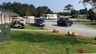 Raleigh Oaks RV Resort video tour by Mr Tims Free waffles 2 Nice Pools Off 95 Level sites Pull [upl. by Orlina]