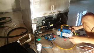 REPLACING COMPRESSOR AND FILTER DRIER ON PANASONIC REFRIGERATOR [upl. by Lihp]