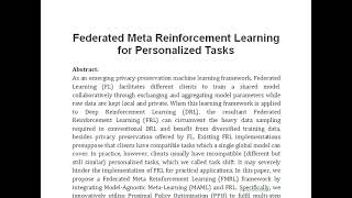 Federated Meta Reinforcement Learning for Personalized Tasks [upl. by Eicnan376]