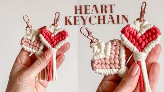 DIY Macrame Heart Keychain New Design Macramé Keychain Tutorial [upl. by Kooima196]