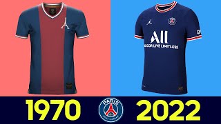 Evolucion de las camisetas de Paris SaintGermain  Historia del uniforme del Paris SaintGermain [upl. by Adnilemre749]