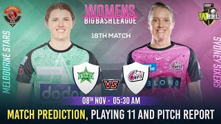 WBBL 2024 18th Match Prediction amp Pitch Report Melbourne Stars Womens vs Sydney Sixers Womens [upl. by Eadrahc]