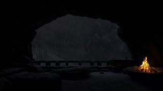 Unwind During a Snowstorm Night  Cozy Cave Fireplace Sounds amp Calming Snow ASMR for Deep Relaxation [upl. by Dulla]