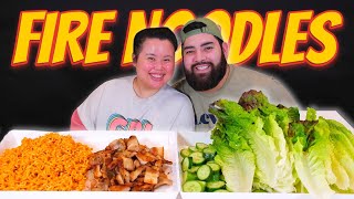 SPICY NUCLEAR FIRE NOODLES  PORK BELLY  LETTUCE WRAPS MUKBANG 먹방 EATING SHOW [upl. by Augusta]