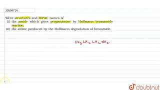 Write structures and IUPAC names of i the amide which gives propanamine by Hoffmann bromamide [upl. by Petuu]