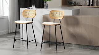 Wahson Midcentury White Breakfast Bar Stools Counter Chairs in Rattan High Stools for Dining Room [upl. by Relyuc]