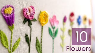 HAND EMBROIDERY FOR BEGINNERS 10 Types of Flowers [upl. by Benildas]