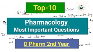 Top10  Most Important Questions of Pharmacology D Pharm 2nd year in Hindi [upl. by Krasner]