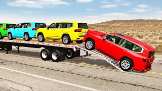 Flatbed Truck Mcqueen  Transportation with Truck  Pothole vs Car 195  BeamNGDrive [upl. by Harbert]