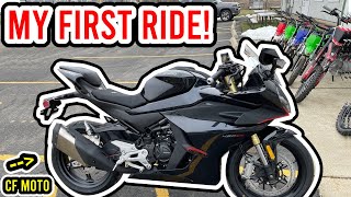 RIDING MY FIRST MOTORCYCLE HOME 2 HOURS FROM DEALERSHIP  CFMOTO 450 SS [upl. by Adlemi]