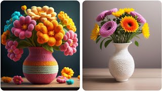 Beautiful flower vase knitted with wool crochet knitted vase [upl. by Lyrradal]