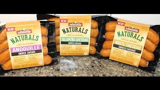 Johnsonville Naturals Andouille Jalapeno Cheddar amp White Cheddar Smoked Sausage Review [upl. by Acinimod405]