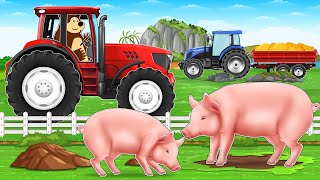 Farm Works  Trailer for Transporting Pig with Tractor to Pigsty and Feeding  Vehicles Farm [upl. by Durante]