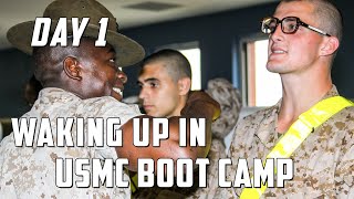 USMC Boot Camp Day 1  Waking Up in Marine Corps Boot Camp [upl. by Bohlen401]