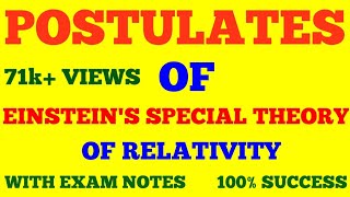 POSTULATES OF EINSTEIN SPECIAL THEORY OF RELATIVITY  WITH EXAM NOTES [upl. by Kenzi]