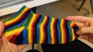 Knitting a rainbow sock on a double bed knitting machine [upl. by Sterling]