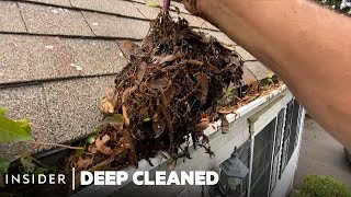 How Clogged Gutters Are Deep Cleaned  Deep Cleaned [upl. by Cadmar981]