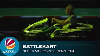 BattleKart Bispingen SAT1Reporter testet VideospielRennSpaß [upl. by Zwiebel610]