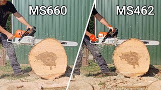 Stihl MS660 vs Stihl MS462  Same BarampChain  28quot Rollomatic ES Light Chainsaw [upl. by Natalee]