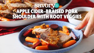 Apple Cider–Braised Pork Shoulder with Root Veggies  Savory by Stop amp Shop [upl. by Brezin886]