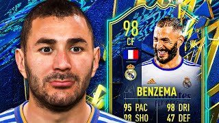 5⭐WEAK FOOT BENZ 😎 98 TOTS Benzema Player Review  FIFA 22 Ultimate Team [upl. by Simmie]