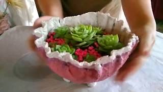 Maceta de cemento y tela super fácil  CEMENT AND CLOTH FLOWER POT SUPER EASY [upl. by Jeane419]