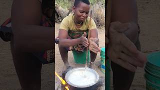 Cooking cornmeal porridge in the wild hadzabetribe cooking viralshort [upl. by Yla]