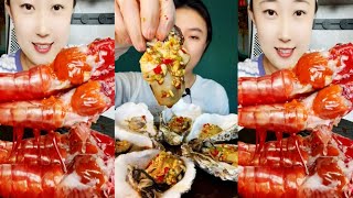 ASMR MUKBANG  Spicy Big Oysters  Red Shrimp Brain  Salmon  Seafood [upl. by Syhr]