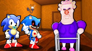 BABY SONIC AND BABY SONICEXE VS ESCAPE GRUMPY GRAN IN ROBLOX [upl. by Nagap377]