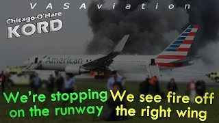 REAL ATC American B763 RTO  CAUGHT FIRE at Chicago OHare  3D [upl. by Tremml]