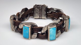 Turquoise Silver amp Leather Link Bracelet 459 [upl. by Niggem]