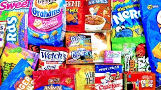 SNACK PARTY Chocolate Candies Goldfish Crackers Fruit Snacks Cereal Cheez Doodles Nerds CheezIt [upl. by Aihsak379]