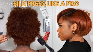 How To Silk Press Like A Pro On Short Natural Hair Without Frizzing Wash Day  Chev B [upl. by Aicilak]