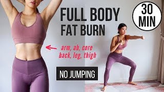 30 min Full Body Fat Burn HIIT NO JUMPING  Ab Core Arm Back Leg Thigh amp Cardio  Emi [upl. by Netti]