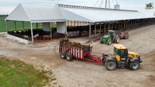 Cleaning out Cattle Barns Hauling Manure amp Bedding the Pens [upl. by Eydnarb]