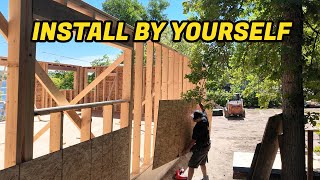 How To Install OSB Sheathing on Standing Walls Cabin Project [upl. by Ailekat]