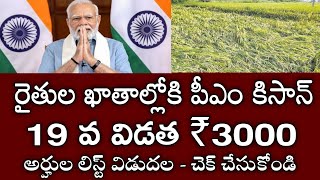 pm kisan 19 వ విడత 3000 అర్హుల లిస్ట్ విడుదల పేర్లు చెక్ చేసుకోండి pm kisan payment status [upl. by Chil]