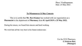 PHARMACIST EXPERIENCE CERTIFICATE FORMATpharmacist pharmacy [upl. by Trebmer831]