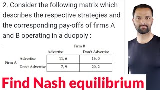 Find Nash equilibrium from the pay off matrix for two firms operating in a duopoly NashEquilibrium [upl. by Notwal412]